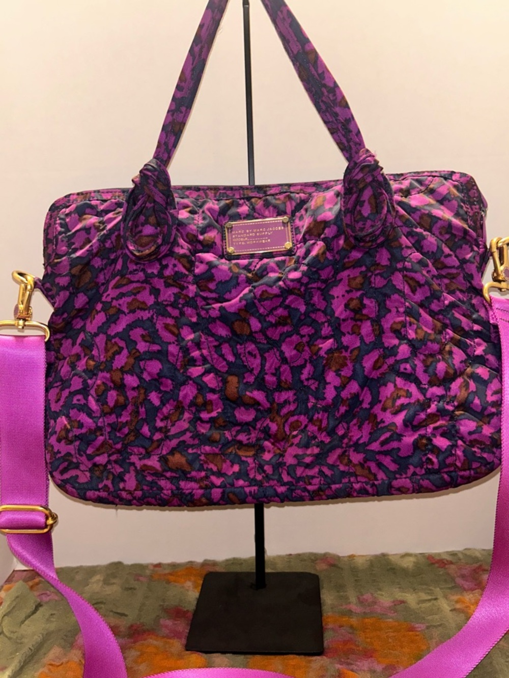 Marc By Marc Jacobs Purple Floral Quilted Laptop Bag with Gold Hardware